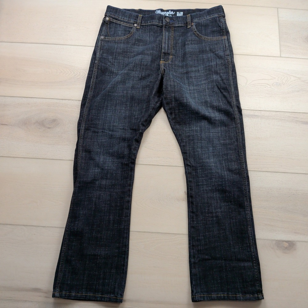 Wrangler Retro Slim Boot Jeans Mens 36x32 Dark Wash Denim Western 1077MWZDX